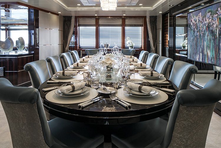 The dining room of superyacht Motor Yacht Turquoise