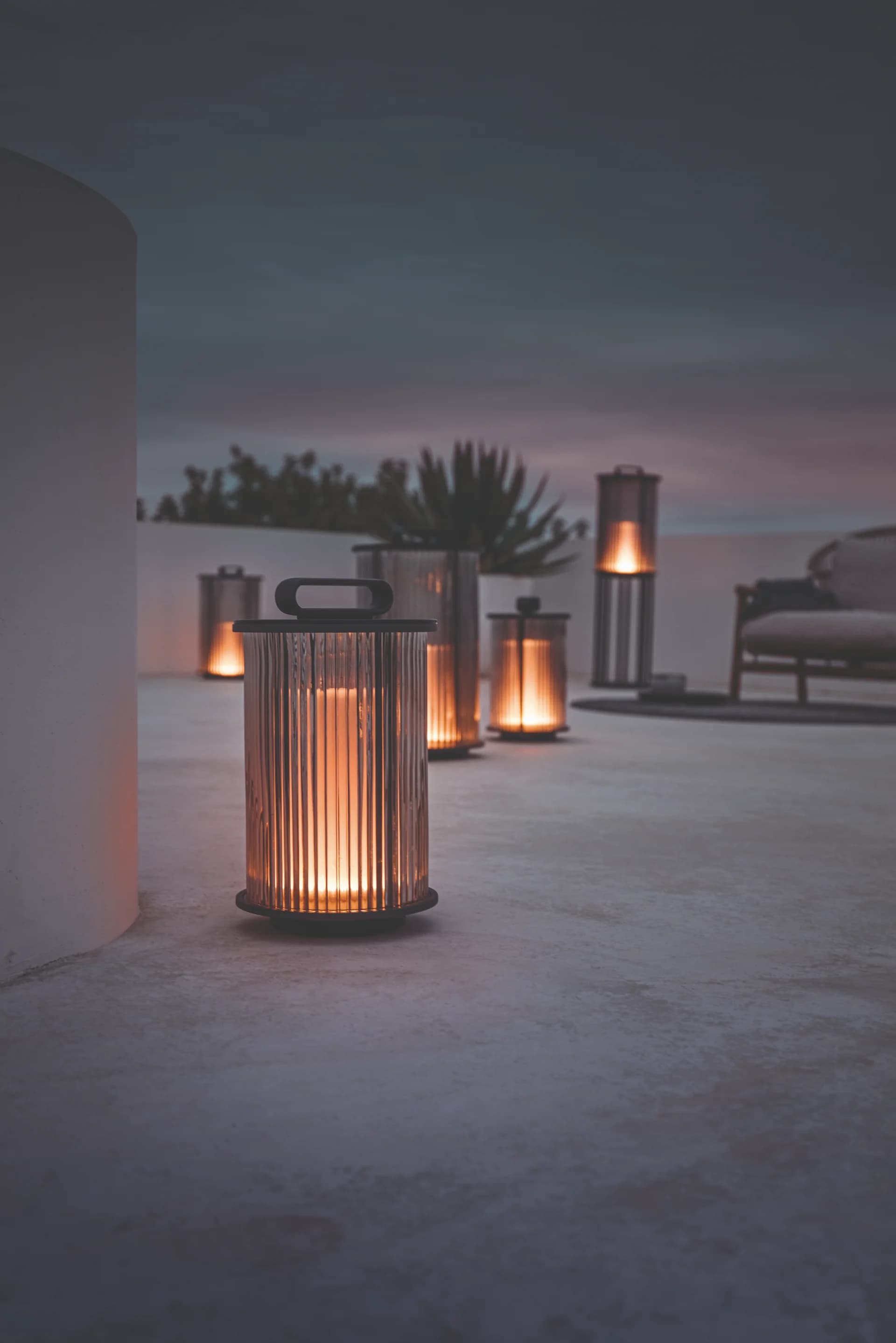 Gloster external luxury lanterns, perfect for setting a calming, night time ambience.