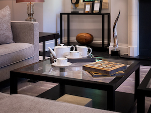 A luxurious interior in a residential living room with teaset from Glancy Fawcett