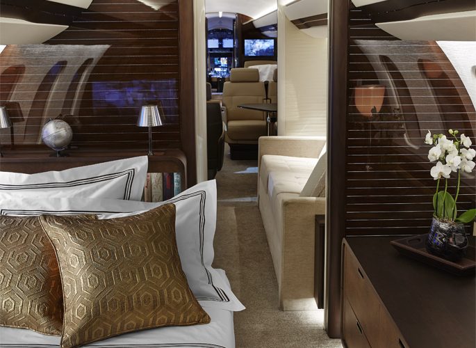 a private aircraft interior with with luxury accessories