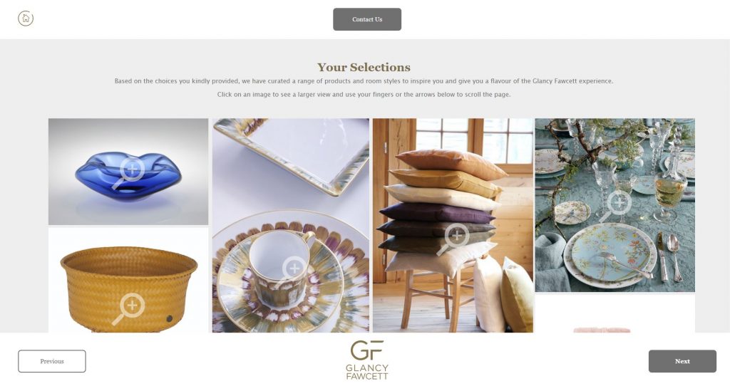 a screenshot of Glancy Fawcett's product moodboard generator