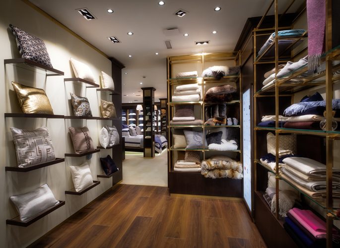 Glancy Fawcett's showroom, a room filled with cushions and throws