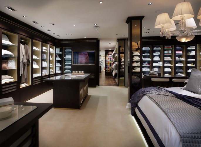 Glancy Fawcett's showroom - a room full of luxury bed linen and pillows