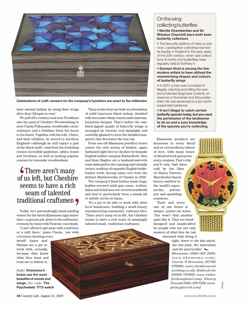 CountryLife Magazine displaying Glancy Fawcett's butterfly box