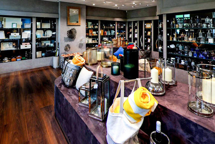 the Glancy Fawcett showroom, lots of decorative accessories in a room on shelves