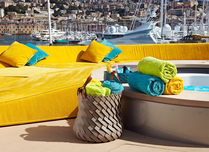 the sundeck with summer accessories on superyacht Motor Yacht Aviva
