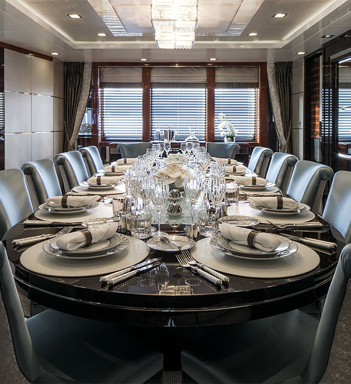 A luxury dining setting on a superyacht